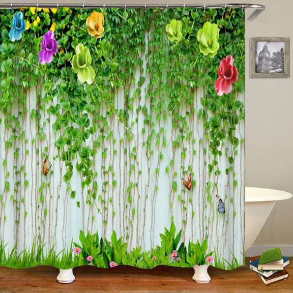 240x180cm bathroom waterproof shower curtain plant flowers garden scenery printing polyester bath curtain home decoration