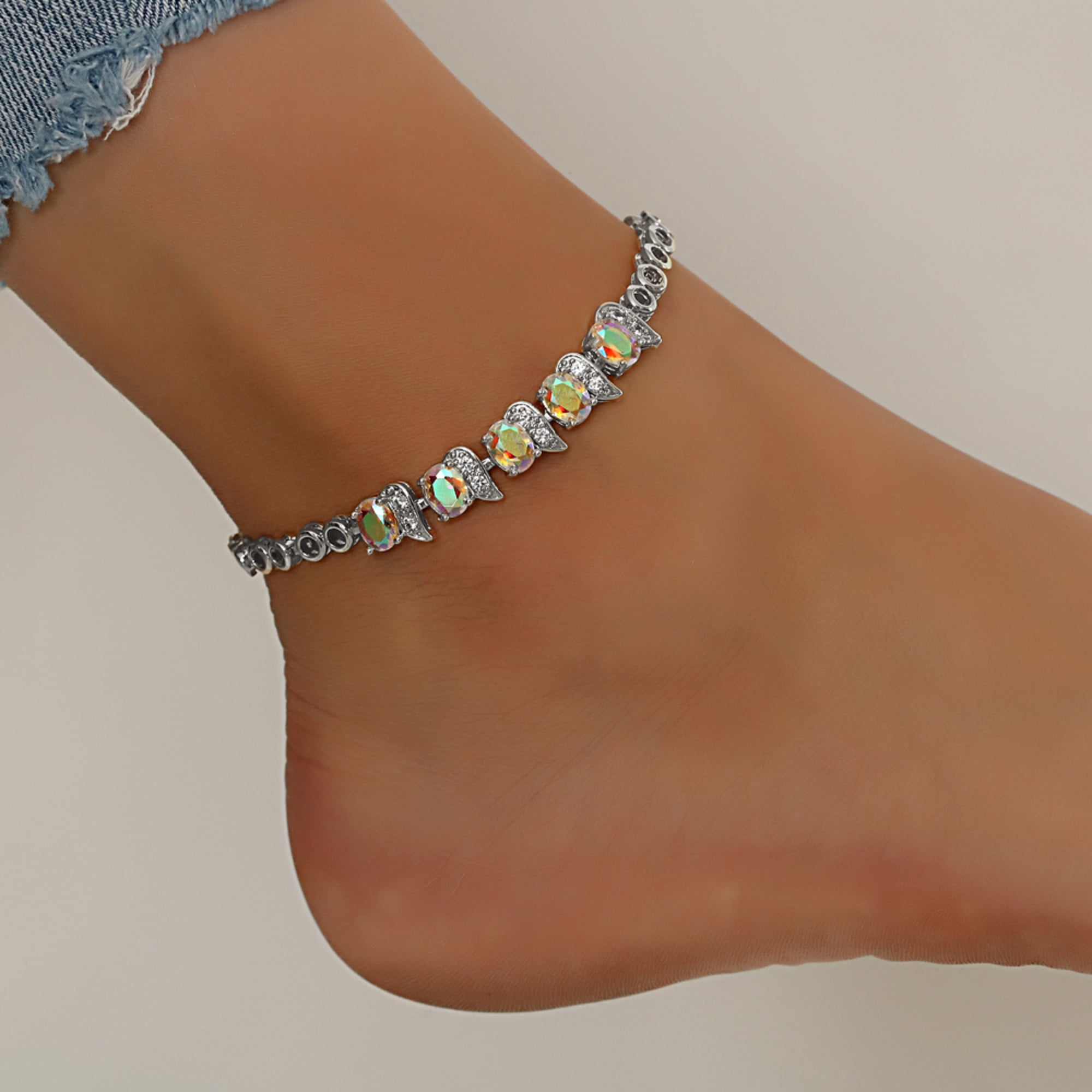Silver Color Anklet for Adult Bracelet Women, 6"+2" inch Adjustable Size in Brass Metal