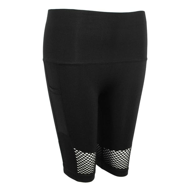 Las Mujeres Estiran El Bolsillo de Malla Gimnasio Flaco Yoga Mediados de Pantalones Cortos Negro