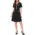 thumbnail image 1 of INSPIRE CHIC Vestido de Mujer para Trabajo con Cuello en V, Mangas Cortas, Con Adorno de Tweed, Vestido Elegante de Oficina en Corte A, Talla XS, Negro, 1 of 6