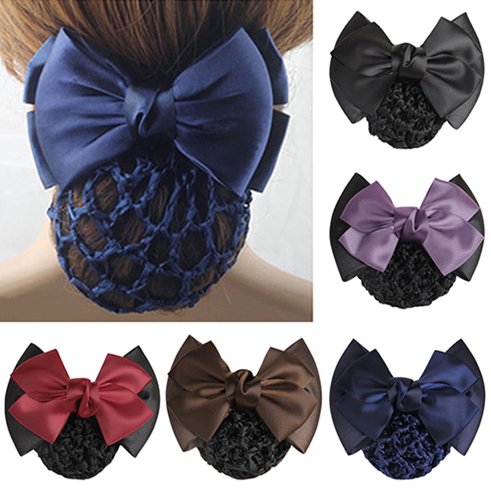 9 Pcs Bow Hair Snood Net Set with Satin Bows and Hairpins TXIN 9-Piece Women Hair Snood Set with Satin Bow and Crochet  main image 3