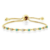 Gem Stone King 0.73 Ct E-F Lab Grown Diamond Swiss Blue Topaz 18K Yellow Gold Plated Silver Bracelet for Women