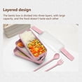 thumbnail image 5 of SATRINO Stackable Bento Box Adult Lunch Box Kit with Spoon & Fork, 3-In-1 Compartment Wheat Straw Meal Prep Containers (Pink), 5 of 8