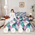 thumbnail image 4 of jejeloiu Teal Pink Wave Striped Full Size Comforter Sets Kids,Modern Geometric Lines Bedding Sets,Reversible,3-Piece, 4 of 8