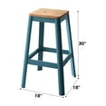 thumbnail image 2 of Jacotte 30" Backless Bar Stool: Natural Wood Seat & Teal Metal Legs, Solid Pine & Steel, 18"W x 18"D, Indoor Kitchen Counter & Home Bar Use, 2 of 5