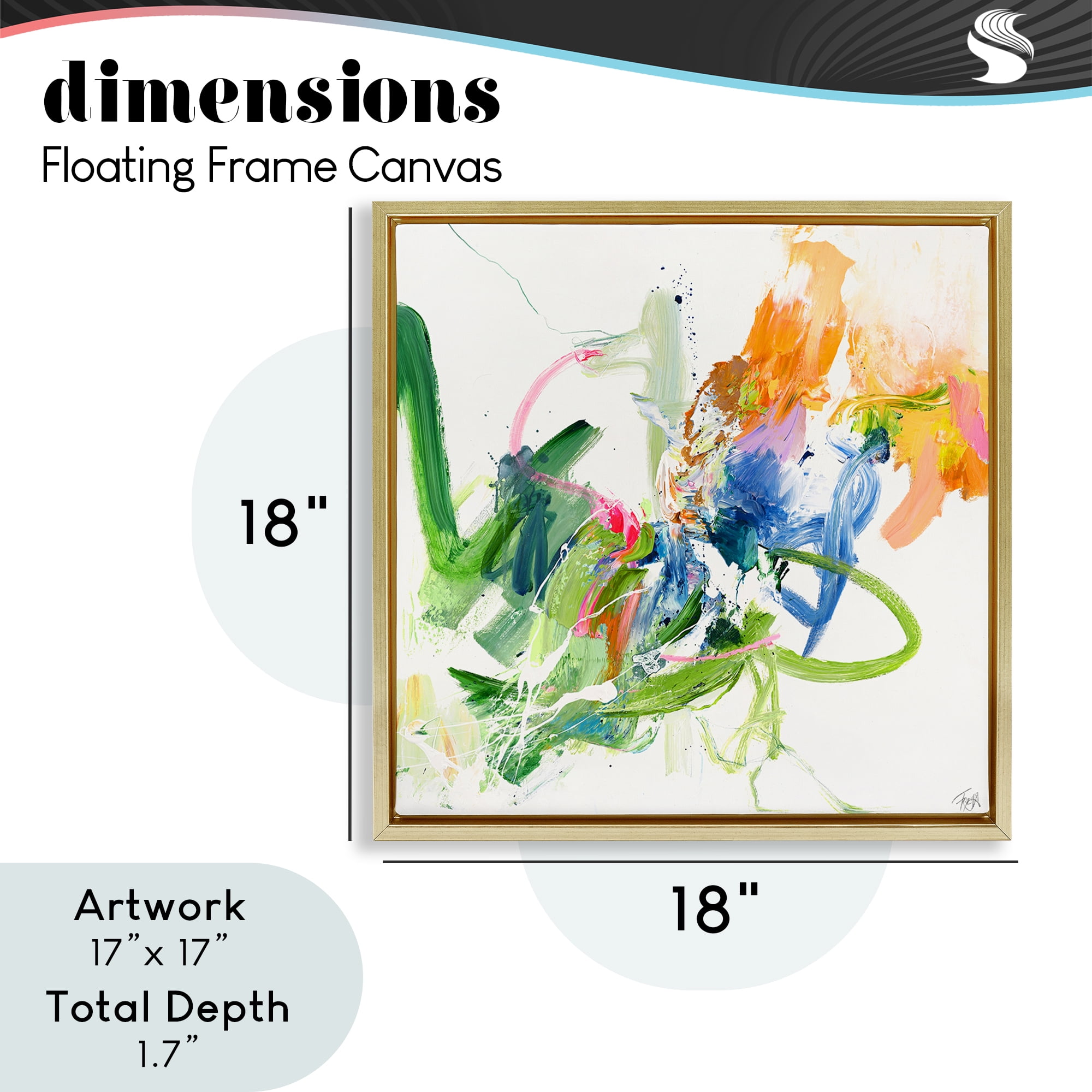Confident Green Abstraction Gold Framed Floater Canvas Wall Art, design by Design Fabrikken