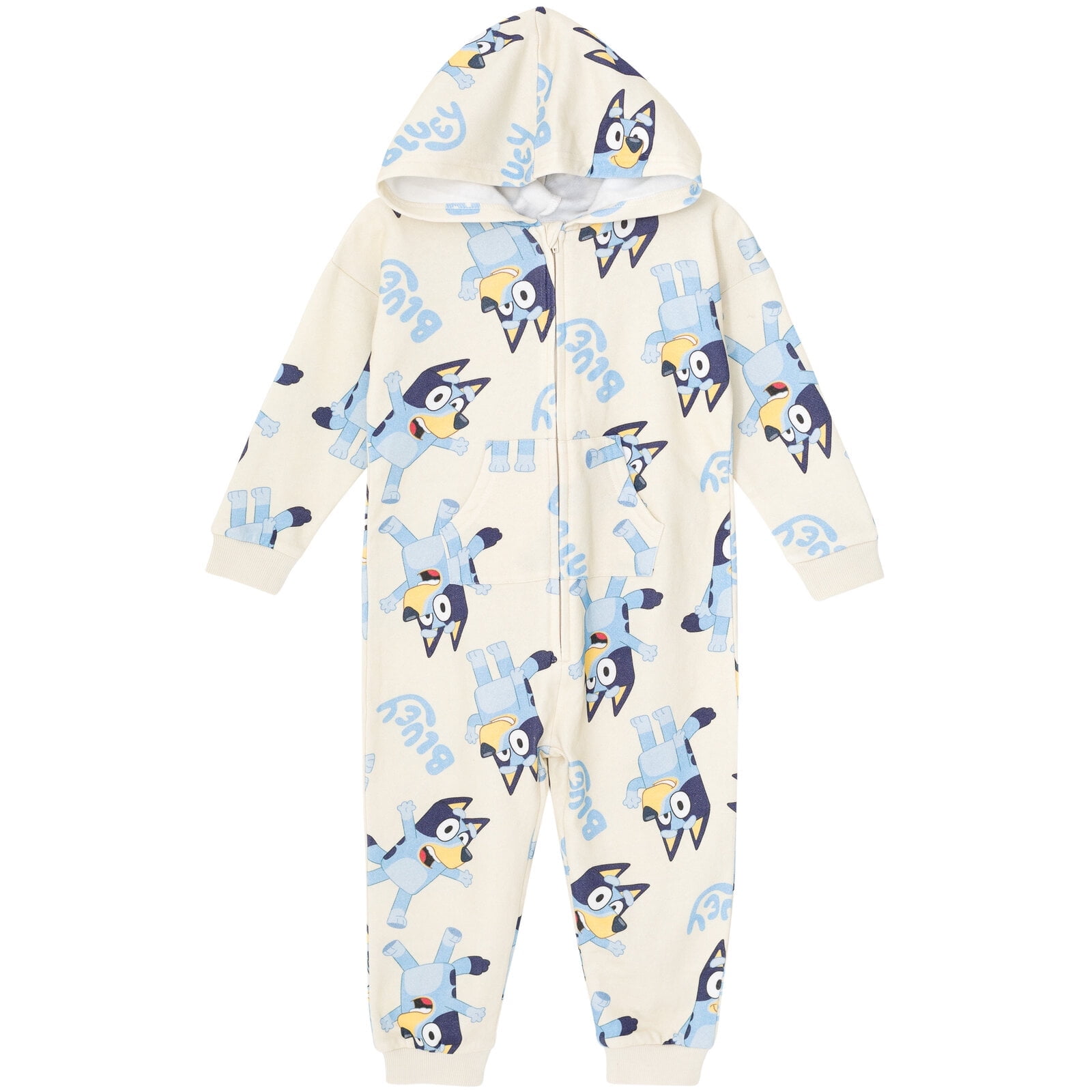 Bluey Toddler Fleece, Cotton, Polyester Zip Up Coverall, White, 6