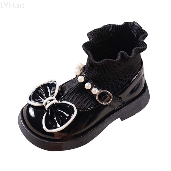 LYHao Girls' Bow Pearl Short Boots For Kids Cozy Lined Ballet Style Slip On Winter Footwear For Girls ,Girls Boots Sizes 7 Black(18-24 Months)