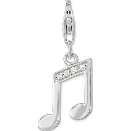 Leslies Fine Jewelry Designer 925 Sterling Silver with CZ Music Note Lobster Clasp Pendant Gift