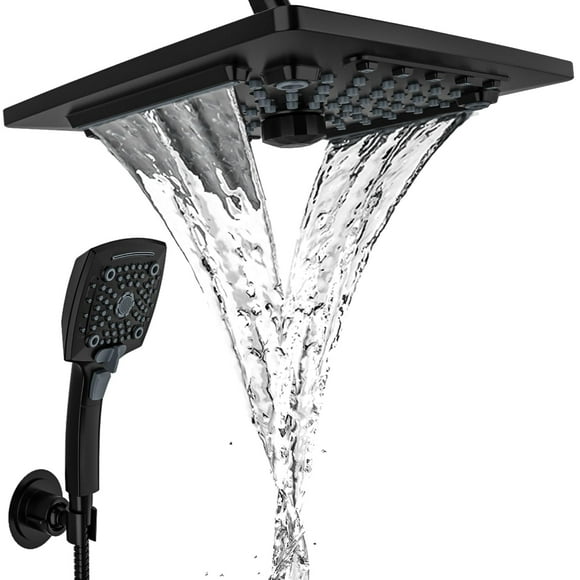 Cabezal de ducha Combo ELLO y ALLO Rainfall con dispositivo portátil negro mate