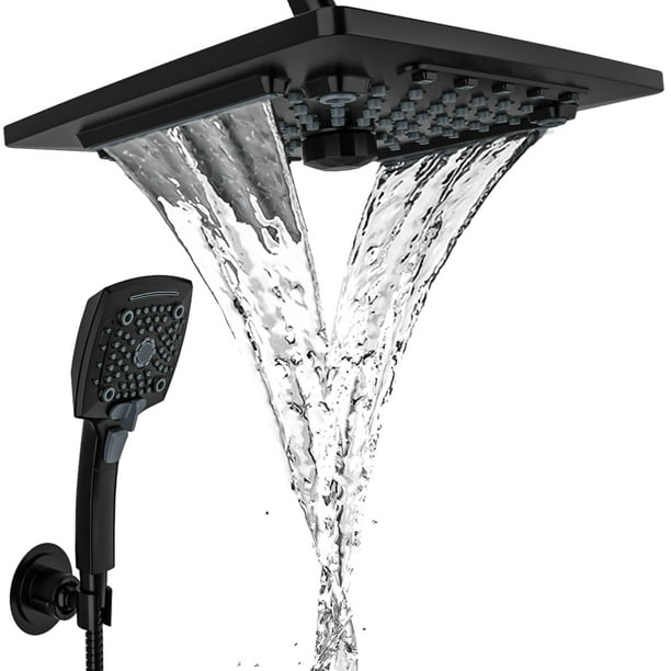 Cabezal de ducha Combo ELLO y ALLO Rainfall con dispositivo portátil negro mate