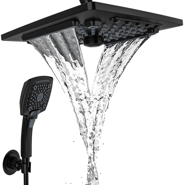 Cabezal de ducha Combo ELLO y ALLO Rainfall con dispositivo portátil negro mate