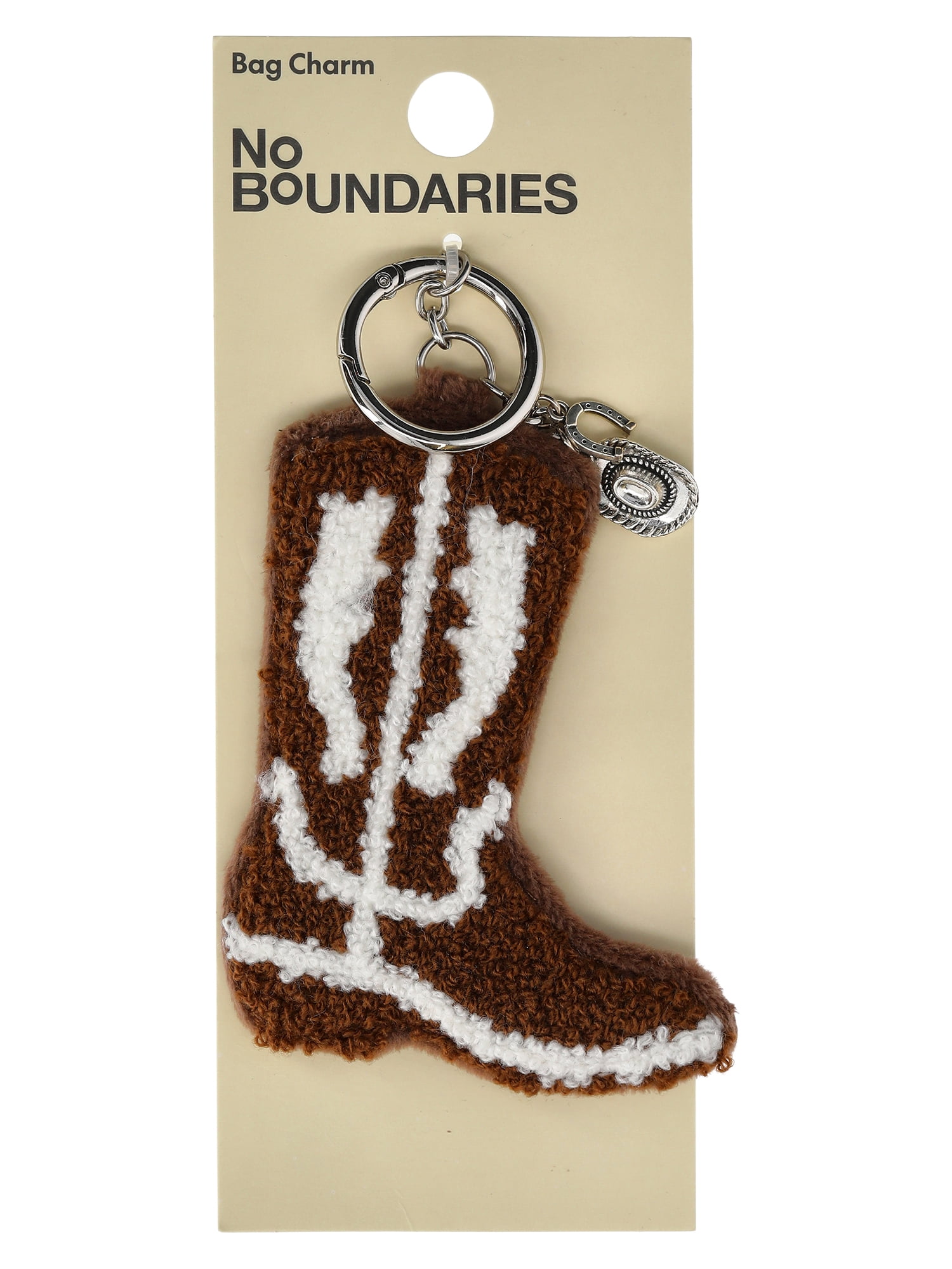 No Boundaries Women's Plush Cowboy Boot Bag Charm, Brown - Walmart.com