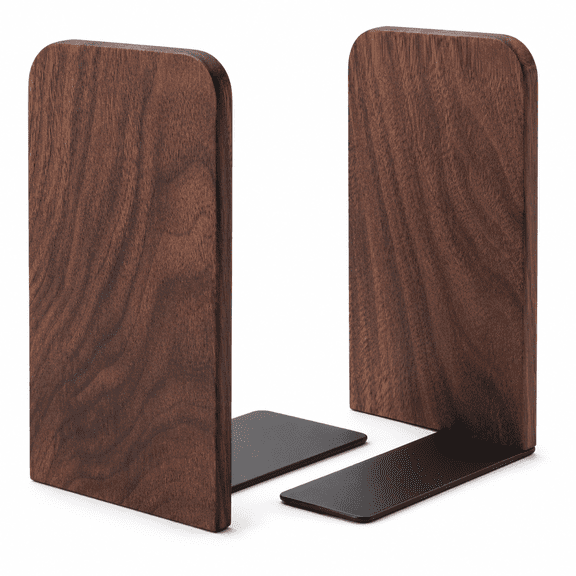 PLERISE generic Wooden Bookends, Heavy Duty, Non-Slip, for Shelves, Walnut, 1 Pair