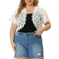 thumbnail image 5 of Agnes Orinda Plus Size Women's Elegant Short Sleeve Sheer Floral Lace Bolero Shrug Top 1X White, 5 of 8