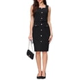 thumbnail image 2 of INSPIRE CHIC Women's Sleeveless Office Dress Square Neck Button Work Bodycon Pencil Dresses with Belted S Black, 2 of 5