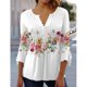 thumbnail image 2 of Top de manga 3/4 para mujer, estampado Floral con botones, cintura plisada, dobladillo suelto, camisa con cuello en V para mujer, Top para fiesta y trabajo, Blanco XXL, 2 of 6