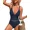 navy, variant on Attraco Womens Sexy Crochet One Piece Swimsuits Plunge V Neck Strappy Bathing Suit Hollow Out Monokini Swimwear