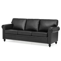 Classic Faux Leather 3-Seater Sofa with Nailhead Trim and Rolled Arms, Black