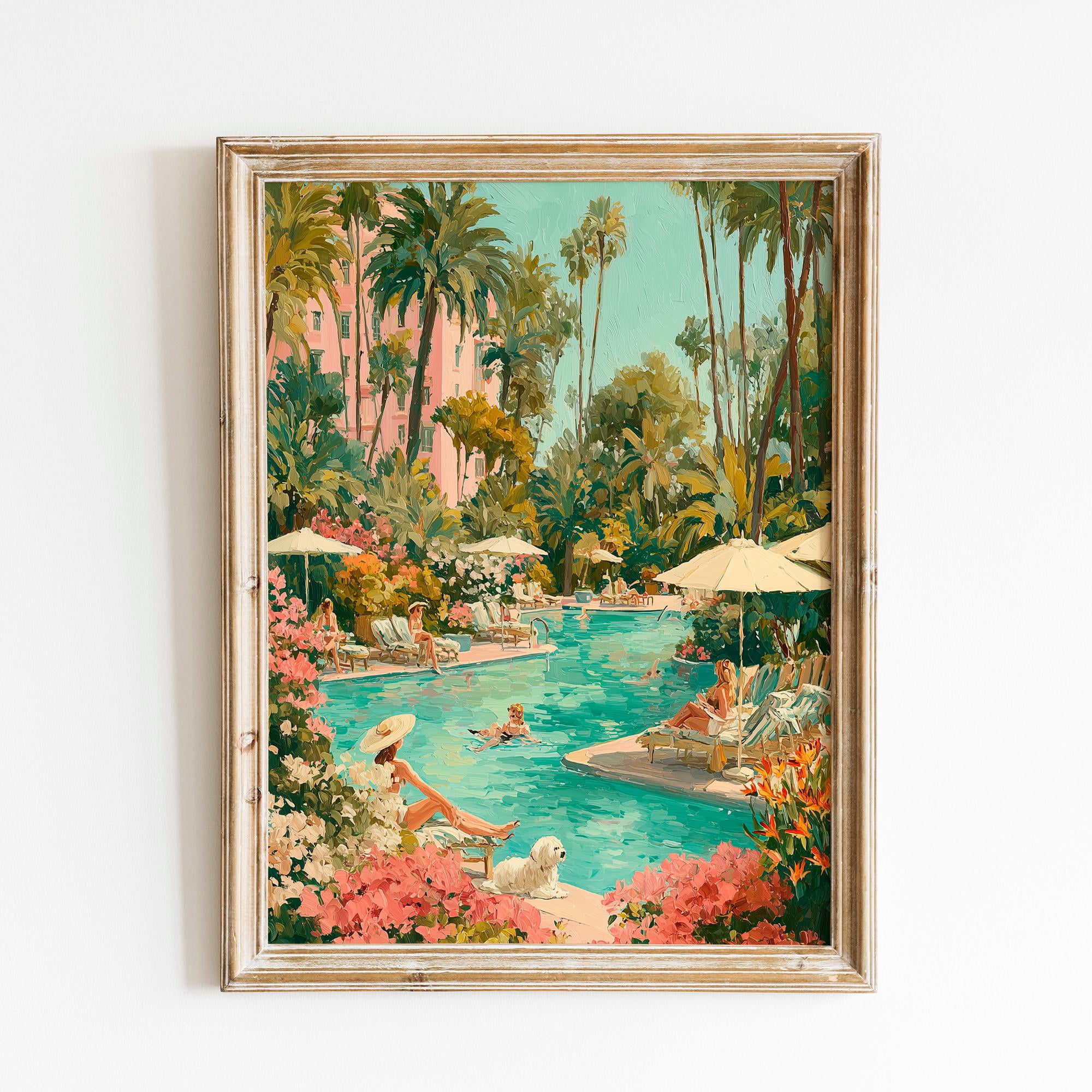 Luxury Resort Pool Art Tropical Hotel Palm Garden Pool Summer Art Tropical Poolside Coastal Wall Art Poster , Poster Print Only
