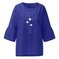 thumbnail image 3 of Hauts d'Été pour Femmes 2023 Mode Femmes Été Imprimé Trois Quarts Manches Courtes Col Rond Régulier T-Shirt Bohème Grande Taille pour Femmes, 3 of 4