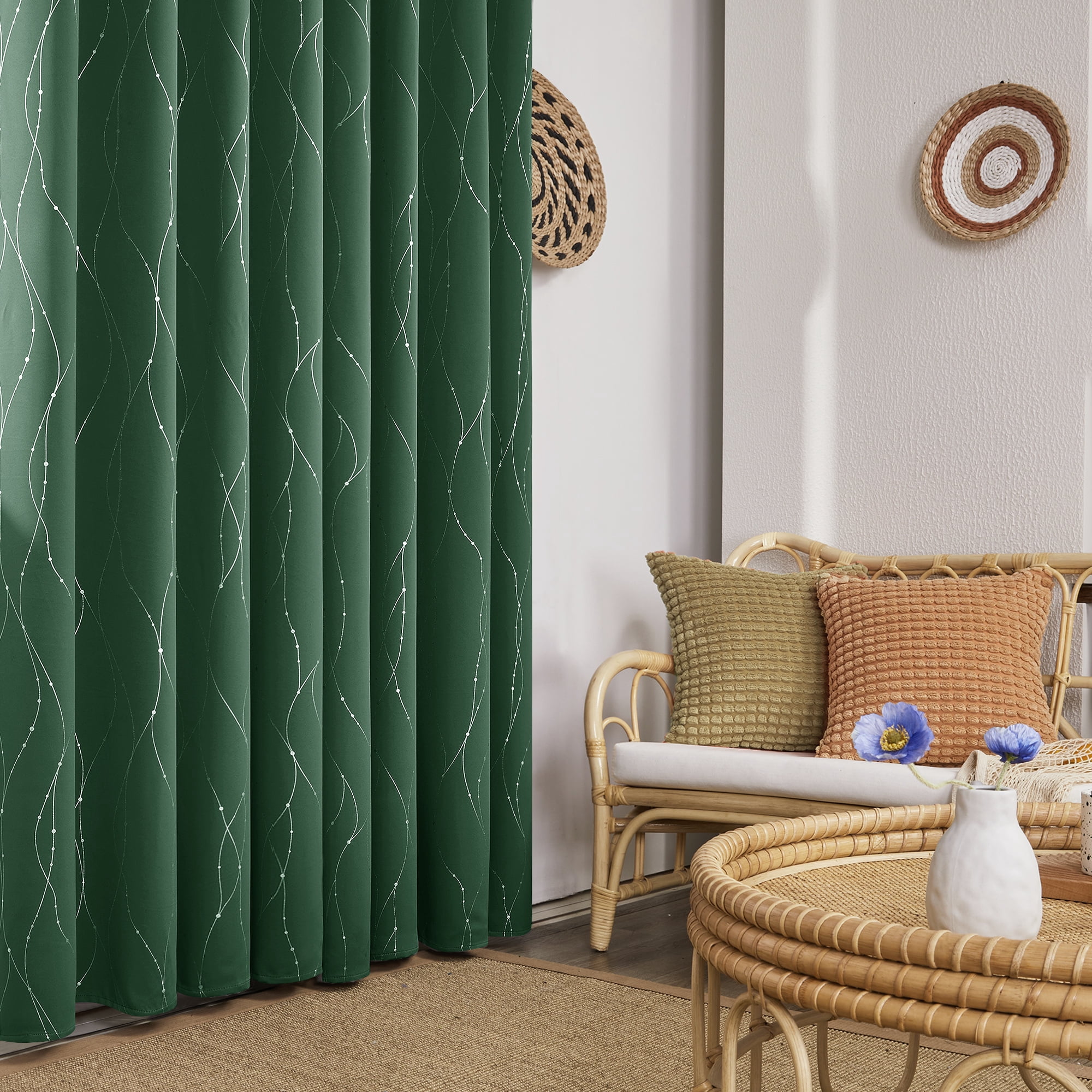 Deconovo Dark Forest Blackout Curtains Wave Line Foil Printed Window Drapes ,2 Panels, 52 x 45 inch