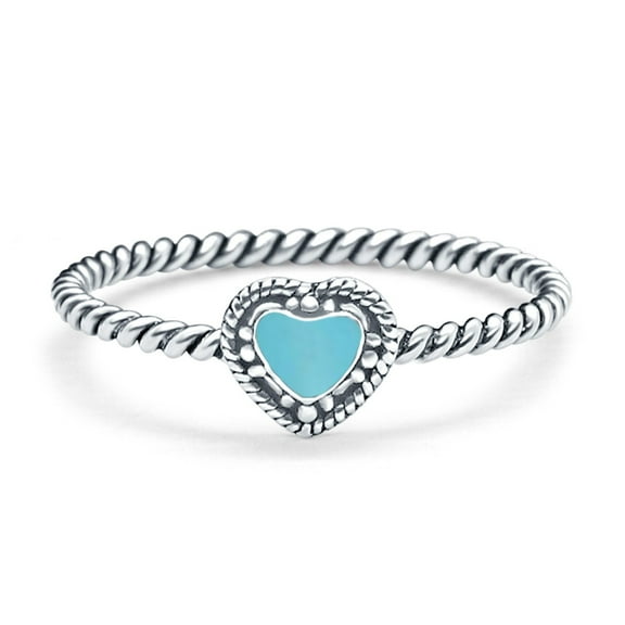 Petite Dainty Heart Promise Ring Band Turquoise Oxidized 925 Sterling Silver Size 5