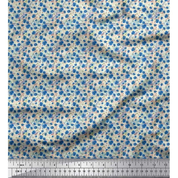 Soimoi Blue Cotton Duck Fabric Leaves,Insect & Floral Print Fabric by The Yard 42 Inch Wide