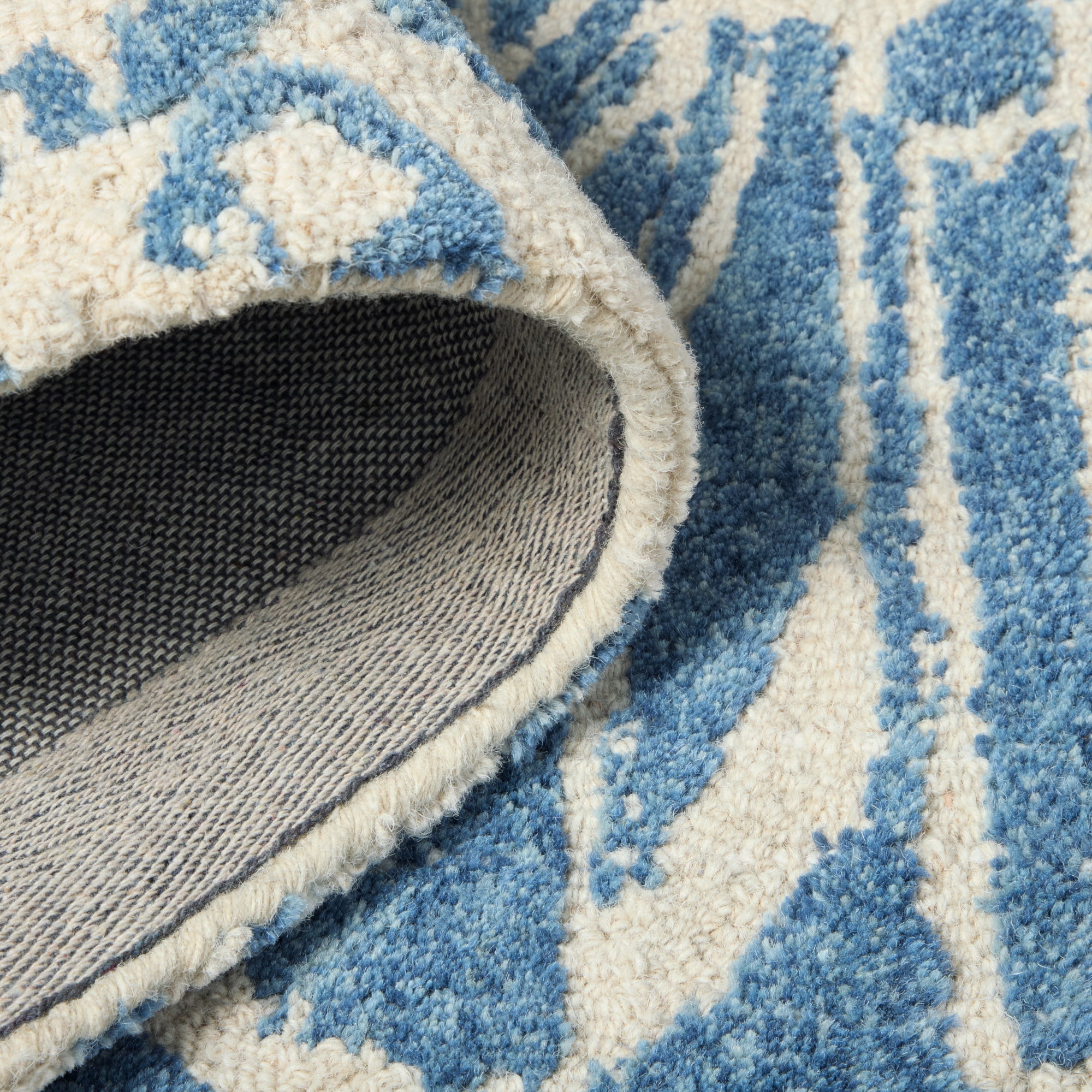NICOLE MILLER NEW YORK Mod Damask Chambray Handcrafted Area Rug, 100% Wool Rug, Blue, 8'x10'