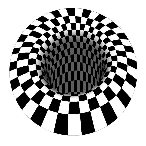 3D Space Round Carpet, Checkered Vortex Optical Illusions Non Slip Area Rug -Slip Floor Mat Non-Woven Doormat, for Living Dinning Room Bedroom Kitchen