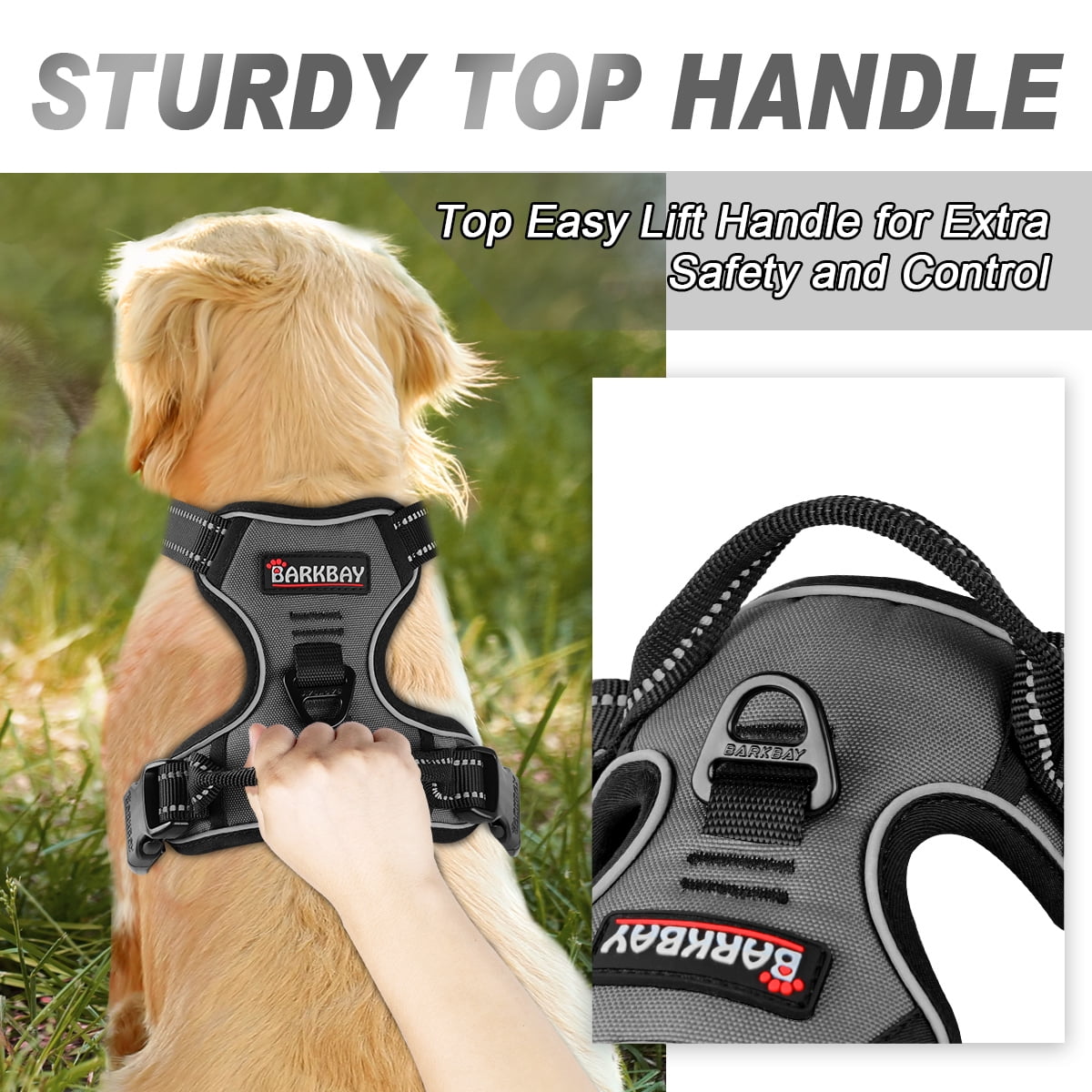 BARKBAY No Pull Dog Harness Front Clip Heavy Duty Reflective Easy Control Handle for Large Dog Walking(Grey,XS)