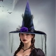 thumbnail image 3 of Witch Hat for Women Adult Witch Costume Halloween Gothic Hat with Veils Carnival Christmas Cosplay Party Accessory, 3 of 9
