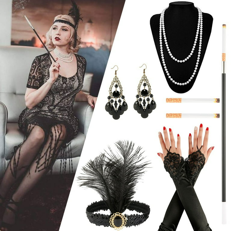 1920's Flapper Accessory Set for Women Great Gatsby Costume Accessories 20s  Headband Headpiece Gloves