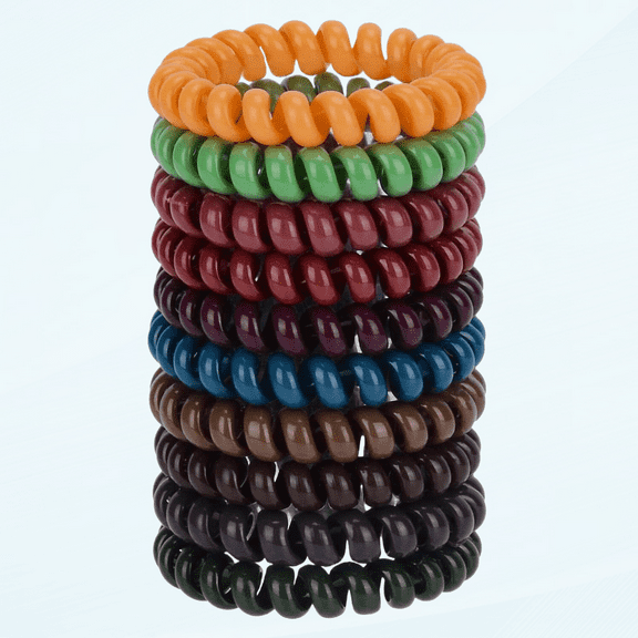 Spiral Hair Ties, 10 Pcs Traceless Phone Cord Hair Ties Spiral Bracelet Plastic Coil Hair Ties Ponytail Holders No-Damage Hair Accessory for Girls Women Ladies, Color Assorted, Set 5