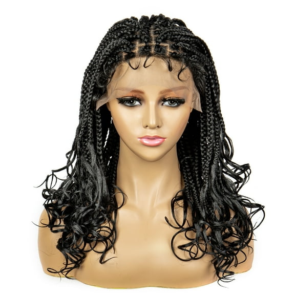 Braided Wigs for Black Women Synthetic Lace Front Wigs Square Knotless Box Braided Wigs Lightweight Cornrow Braid Braiding Hair Wigs 18 inches(1B Color)