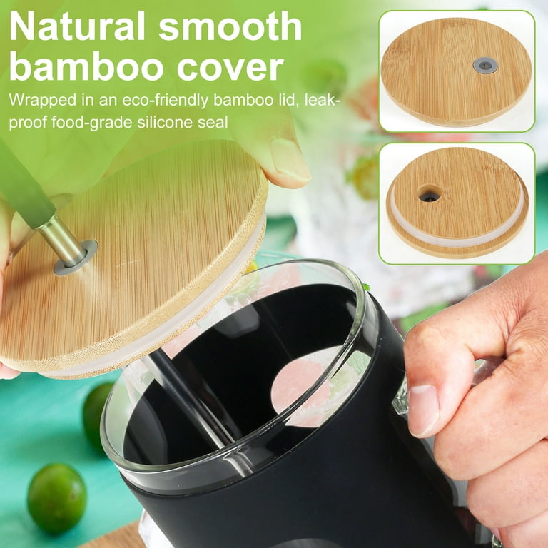 Glass Tumbler Cup with Silicone Sleeve 32oz Easy to Grip Tumbler Water Bottle with Bamboo Lid and Straw Reusable Leakproof Glass Tumbler Mug Drinking