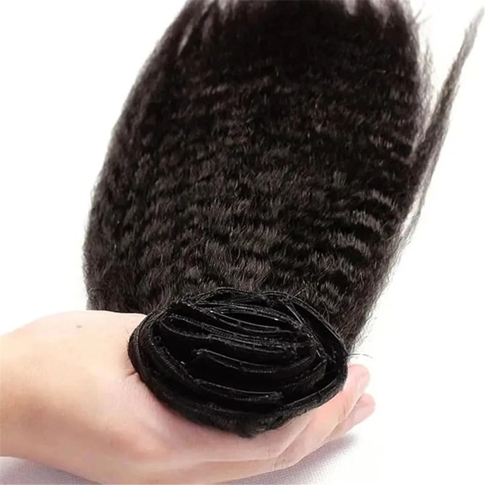 Kinky Straight Clip In Hair Extensions Real Human Hair Yaki Straight Clip Ins for Black Women Full Thick Remy Hair Extensions 8 Pcs 120g with 18 Clips