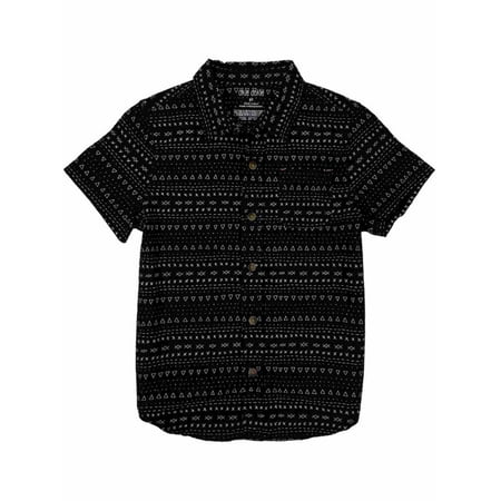 Toddler Boys Black Geometric Print Button Front Collared Dress Shirt