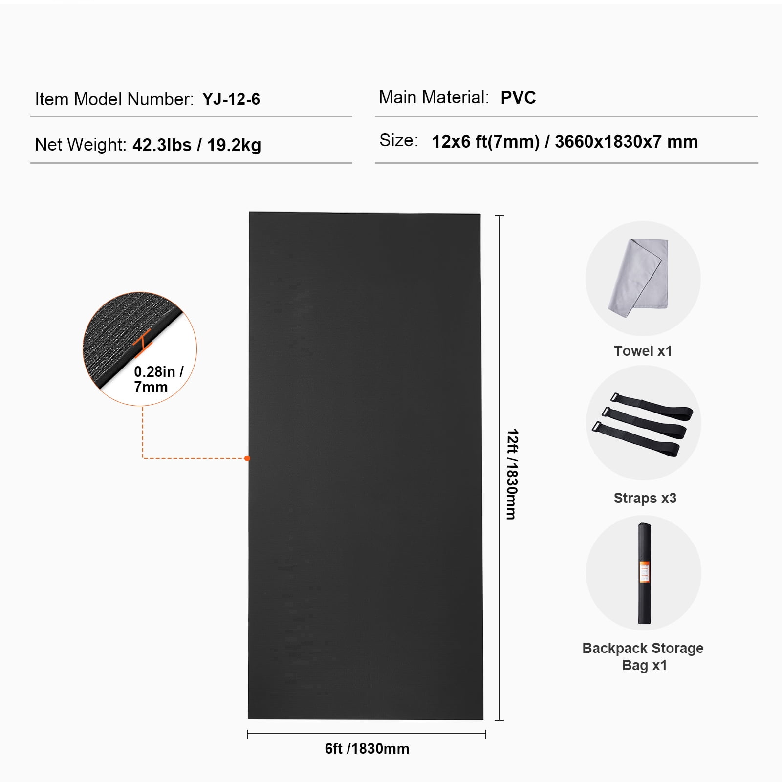 KFFKFF Large Yoga Mat,12x6ft Durable Non-Slip Fitness Mat, Multi-Purpose Exercise Mat for Both Men and Women, Includes Portable Bag & Strap, Ideal for Home Yoga, Pilates & Floor Exercises