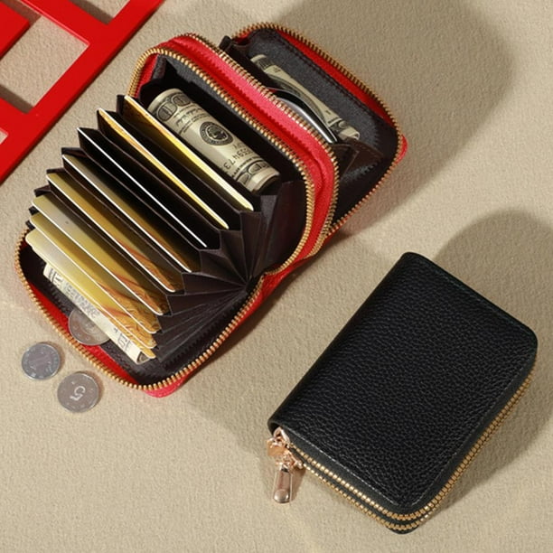 SGACAI Cartera de mano corta con clip para dinero de PU con borde cruzado y estampado de lichi para mujer