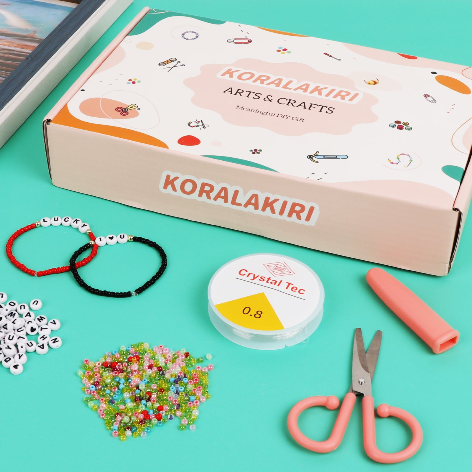 Koralakiri Arts and Crafts Beads for Girls Bracelet Making Kit, Pearl Beads  & Letter Beads & Smiley Face Beads for Kids Ages 8-12 Jewelry Making Kit