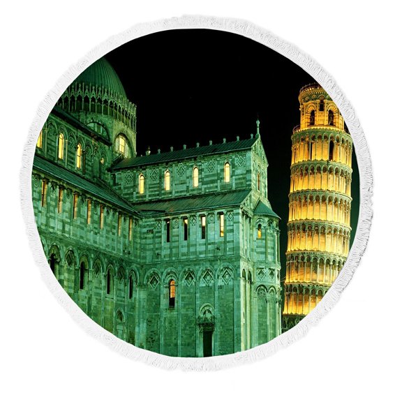 ZKGK Leaning Tower of Pisa Round Beach Towel Beach Mats Beach Shawl Beach Blanket with Tassels Beach Throw Towel Yoga Mat