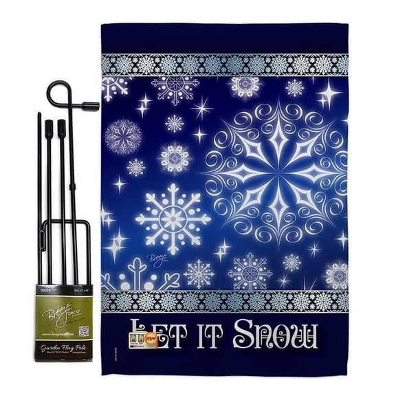 Breeze Decor BD-WT-GS-114076-IP-BO-D-IM09-BD 13 x 18.5 in. Let It Snow Dream Winter Wonderland Impressions Decorative Vertical Double Sided Garden Flag Set with Banner Pole Included