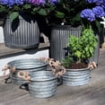 thumbnail image 4 of Farmers Market Chubby Tub Planters, Set of 3, Rope Handles, Galvanized Zinc, Rolled Top, Corrugated Sides, Rustic Country Style Containers, 12 1/2, 10 3/4, and 8 3/4 Inches, 4 of 17