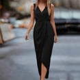 thumbnail image 2 of FRSASU formal Wedding Guest Ruffle Dresses for Women Cocktail V-Neck Sleeveless Wrap Ruched Party Graduation Dress Black, 2 of 6