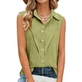 thumbnail image 7 of Dazajoo Sleeveless Linen Shirts for Women Button Down Collared Tops Summer Casual Cotton Work Tees,Yellow,XL, 7 of 7
