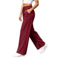 thumbnail image 6 of PWPSG Women's Wide Leg Sweatpants High Waist Drawstring Casual Lounge Pants with Pockets Ankle Slit, 6 of 9