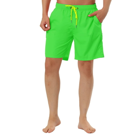 Unique Bargains Men's Summer Beach Drawstring Waist Surfing Mesh Lining Swim Shorts 38 Green