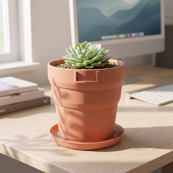 Silicone Self Watering Pot With Saucer Hydroponic Planter for Succulents Cacti Herbs Desk Windowsill Home Office Indoor Plants Small Flower Pot Automatic Watering Planter Gardening Gift