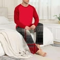 thumbnail image 4 of YueHuiYing Men's Pajamas Set 2 Piece Long Sleeve T-Shirt Loungewear Long Plaid Pants with Pocket, 4 of 7